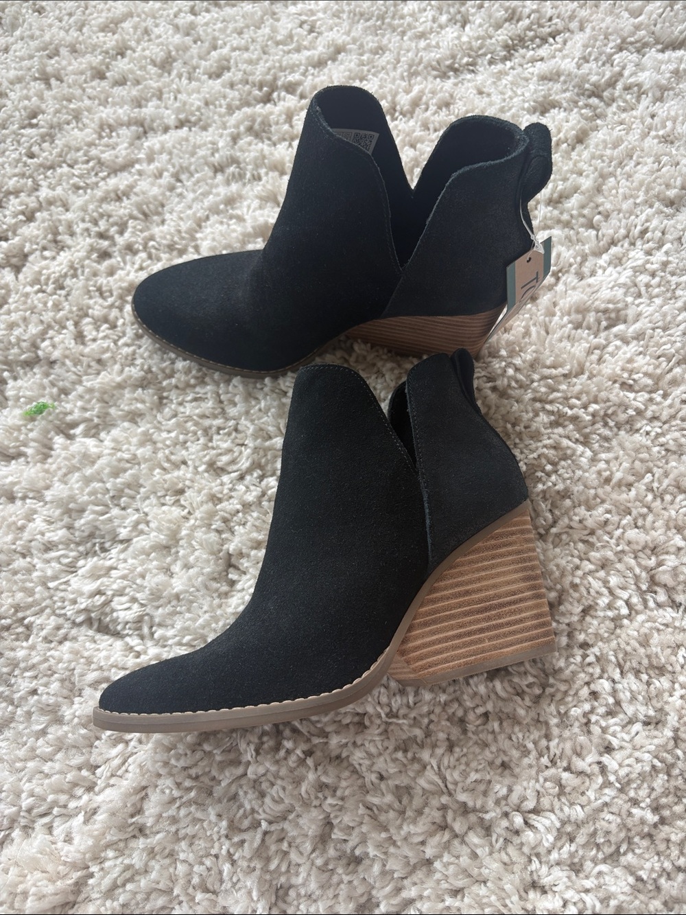 Toms Black Suede Cutout Ankle Boots with Stacked Heel